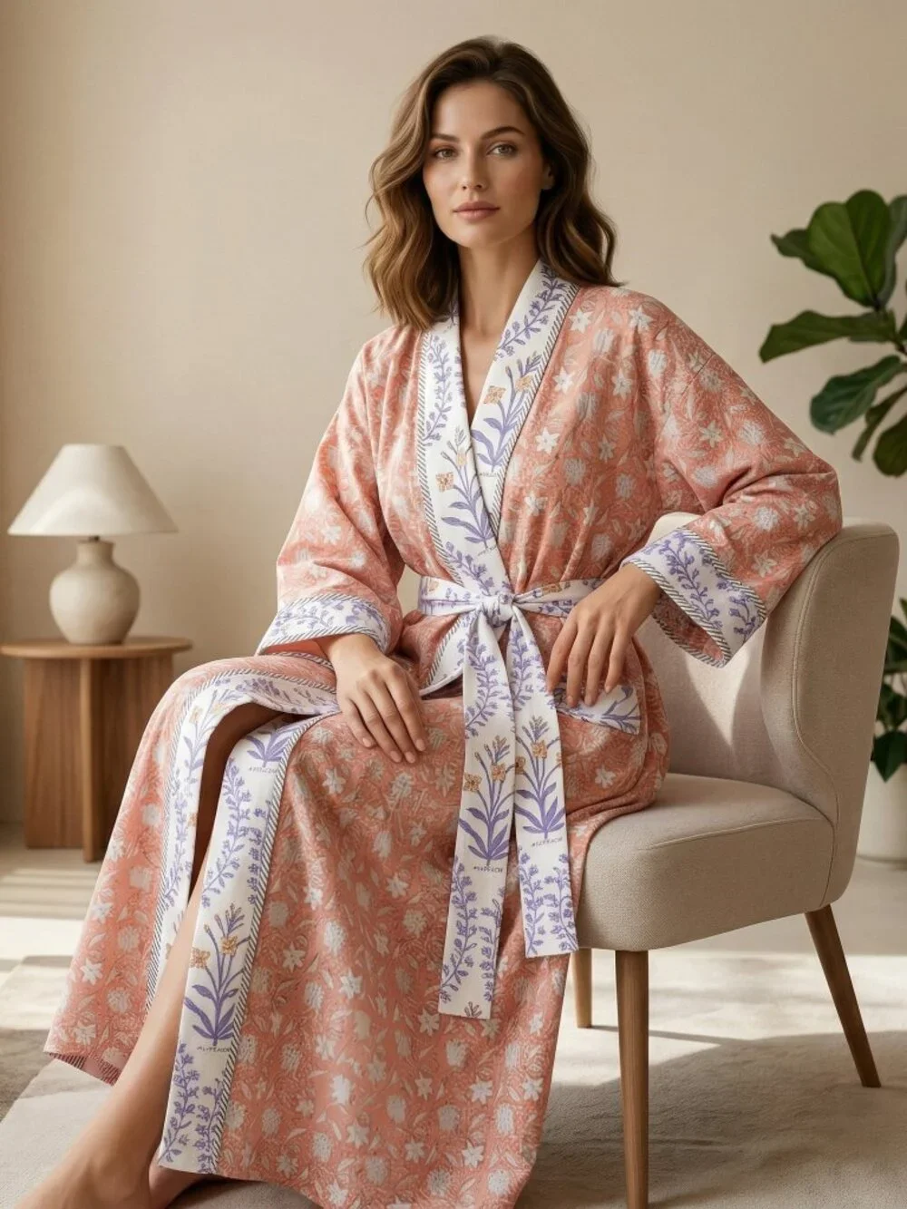 Reversible Cotton Kimono Robe, Hand Block Print Bathrobe, Floral Quilted for Her